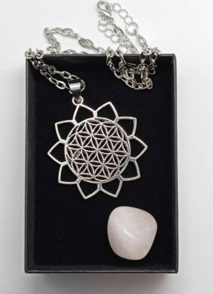 Ogrlica Amulet Roža življenja z  kristalom Roževec 3056