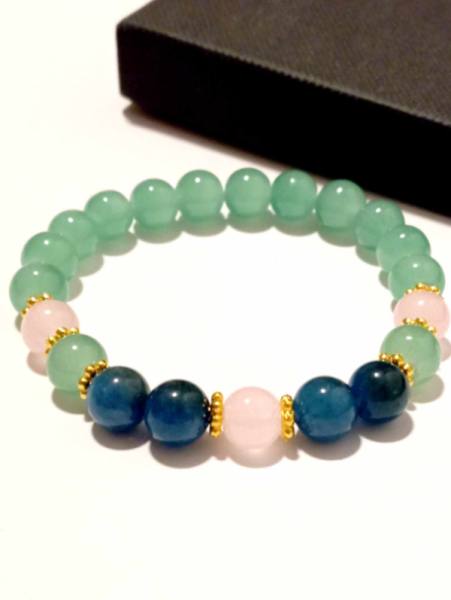 Zapestnica za sprostitev - aventurin, roževec in modri ahat 4766