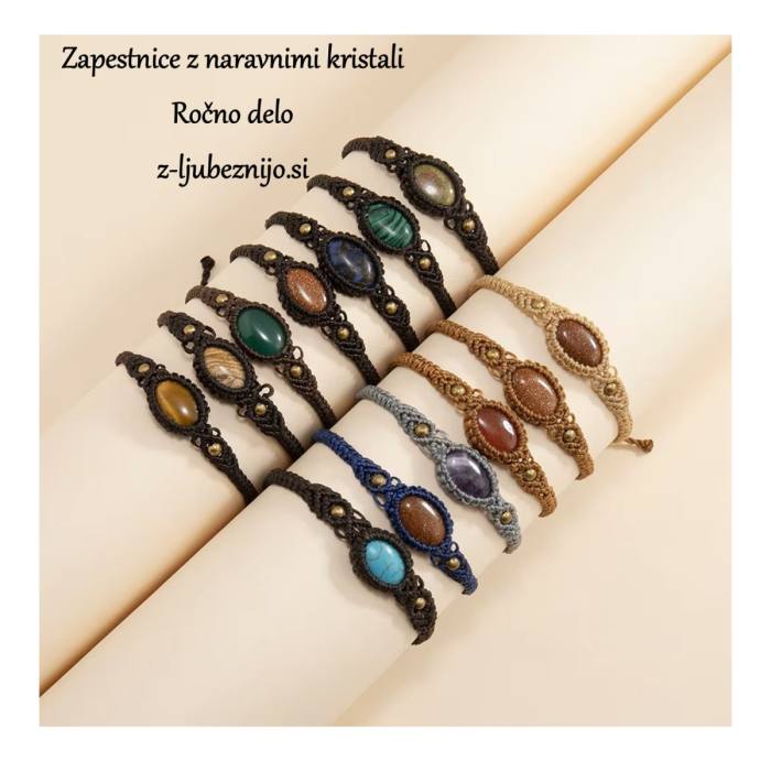 Ročno izdelana makrame zapestnica – kristal AMETIST 5819