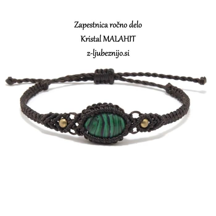 Ročno izdelana makrame zapestnica – kristal MALAHIT 5825