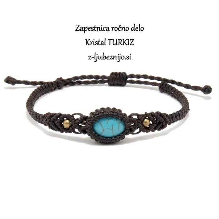 Ročno izdelana makrame zapestnica – kristal TURKIZ 5835