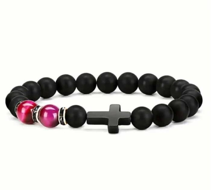 Moč in vera – zapestnica oniks & tigrovo oko s križem 4 5740