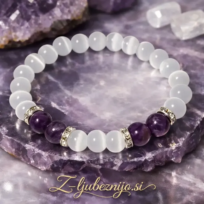 Zapestnica Resnice (naravni selenit in ametist) 6629