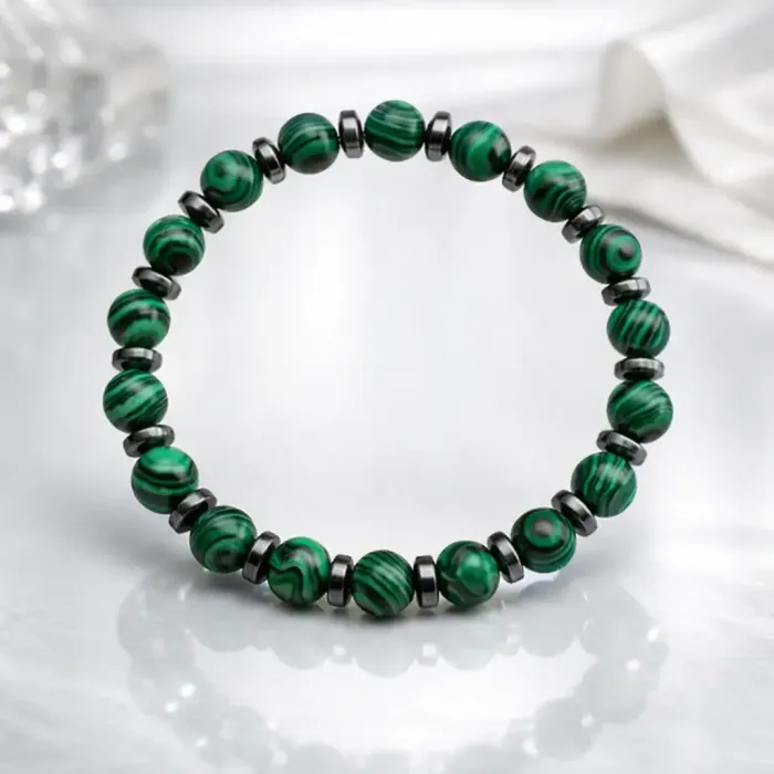 Zapestnica pozitivne energije in zaščite – malahit & hematit 6527