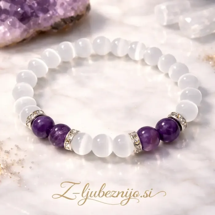 Zapestnica Resnice (naravni selenit in ametist) 6628