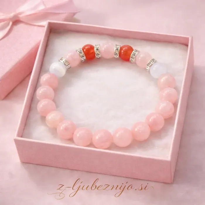 Zapestnica Svetloba srca – roževec, karneol in selenit 6570